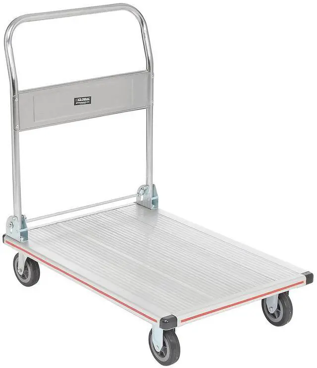 Main image of Lightweight Folding Platform Truck, Aluminum, 36" L x 24" W, 600 Lb. Capacity, 2 Swivel & 2 Rigid 5" Rubber Casters, Flatbed Push Cart