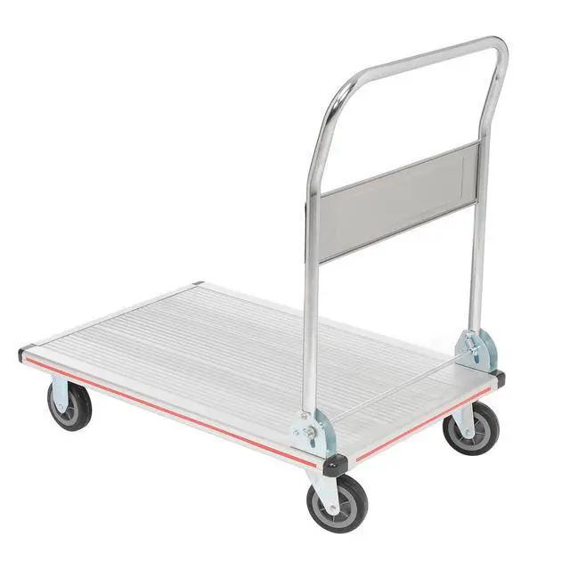 Alt view image 2 of 6 - Lightweight Folding Platform Truck, Aluminum, 36" L x 24" W, 600 Lb. Capacity, 2 Swivel & 2 Rigid 5" Rubber Casters, Flatbed Push Cart