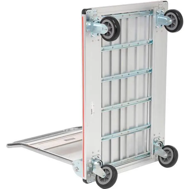 Alt view image 4 of 6 - Lightweight Folding Platform Truck, Aluminum, 36" L x 24" W, 600 Lb. Capacity, 2 Swivel & 2 Rigid 5" Rubber Casters, Flatbed Push Cart