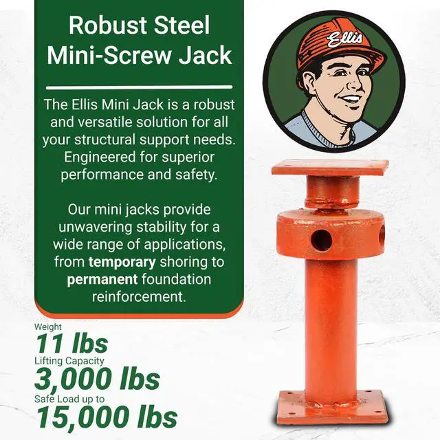 Alt view image 2 of 6 - Manufacturing Adjustable Mini Screw Jack Post - House Jack for Foundation, Floor Leveling & Concrete Bracing - 15,000 lb Capacity, 5.5" Adjustable Lift, Support & Leveling