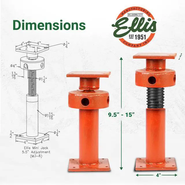 Alt view image 3 of 6 - Manufacturing Adjustable Mini Screw Jack Post - House Jack for Foundation, Floor Leveling & Concrete Bracing - 15,000 lb Capacity, 5.5" Adjustable Lift, Support & Leveling