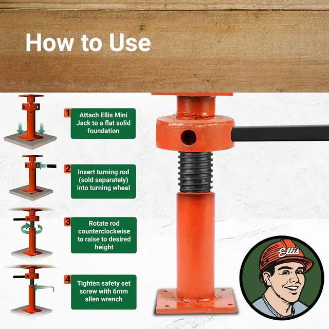 Alt view image 4 of 6 - Manufacturing Adjustable Mini Screw Jack Post - House Jack for Foundation, Floor Leveling & Concrete Bracing - 15,000 lb Capacity, 5.5" Adjustable Lift, Support & Leveling
