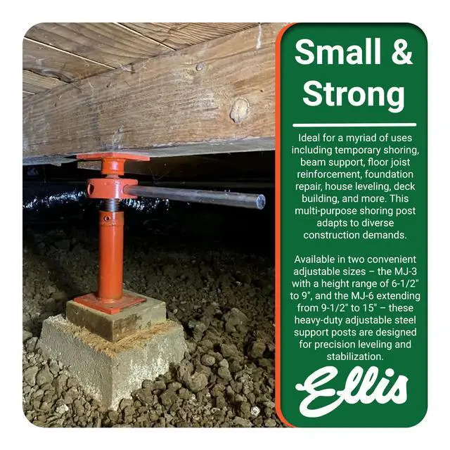 Alt view image 5 of 6 - Manufacturing Adjustable Mini Screw Jack Post - House Jack for Foundation, Floor Leveling & Concrete Bracing - 15,000 lb Capacity, 5.5" Adjustable Lift, Support & Leveling