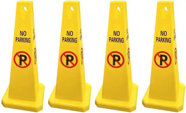 Main image of Four Sided Traffic Cone No Parking Sign Floor Standing Yellow (Pack of 4)