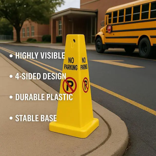 Alt view image 2 of 6 - Four Sided Traffic Cone No Parking Sign Floor Standing Yellow (Pack of 4)