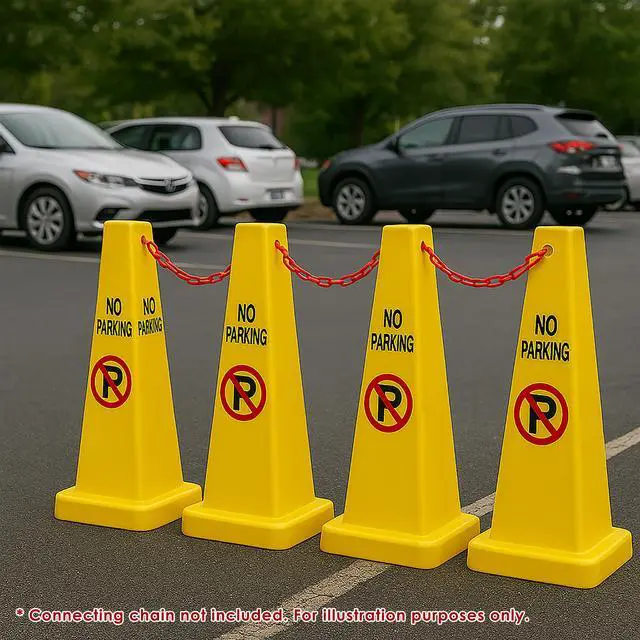 Alt view image 3 of 6 - Four Sided Traffic Cone No Parking Sign Floor Standing Yellow (Pack of 4)