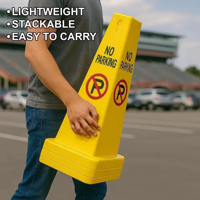 Alt view image 4 of 6 - Four Sided Traffic Cone No Parking Sign Floor Standing Yellow (Pack of 4)