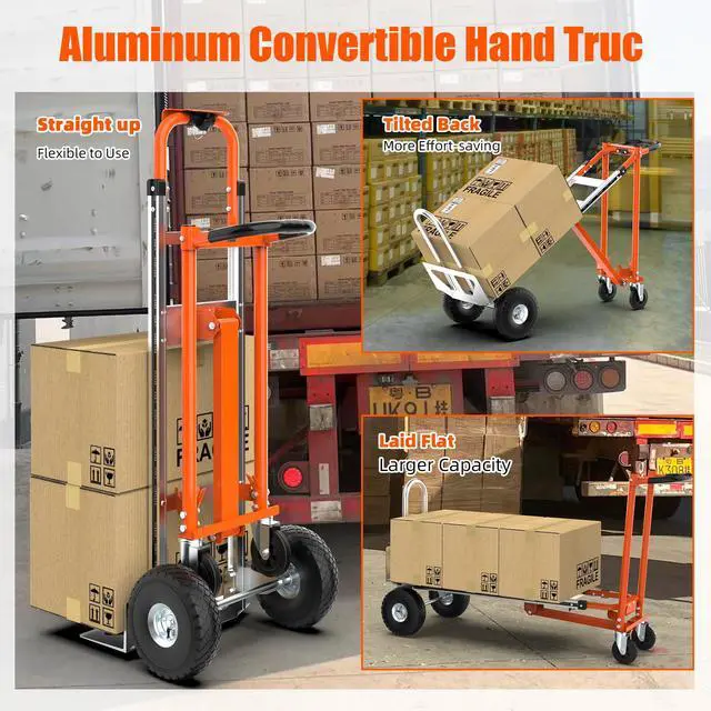 Alt view image 3 of 6 - 3 in1 Convertible Hand Truck, Folding Aluminum Hand Trucks 880lb Load Appliance Dolly, Heavy Duty Dolly Cart Converts Platform Cart, Portable Cart Luggage,Travel,Moving,Shopping,Office Use (Orange)