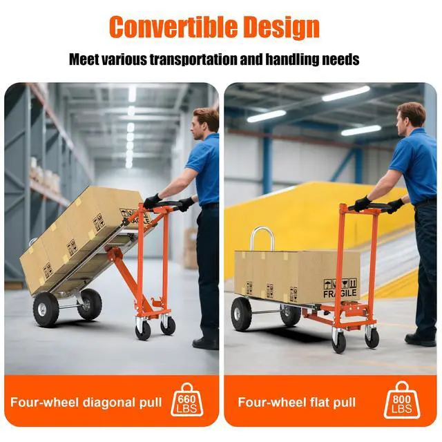 Alt view image 5 of 6 - 3 in1 Convertible Hand Truck, Folding Aluminum Hand Trucks 880lb Load Appliance Dolly, Heavy Duty Dolly Cart Converts Platform Cart, Portable Cart Luggage,Travel,Moving,Shopping,Office Use (Orange)