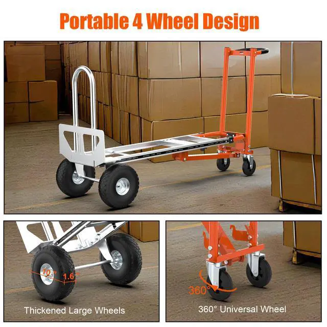 Alt view image 6 of 6 - 3 in1 Convertible Hand Truck, Folding Aluminum Hand Trucks 880lb Load Appliance Dolly, Heavy Duty Dolly Cart Converts Platform Cart, Portable Cart Luggage,Travel,Moving,Shopping,Office Use (Orange)