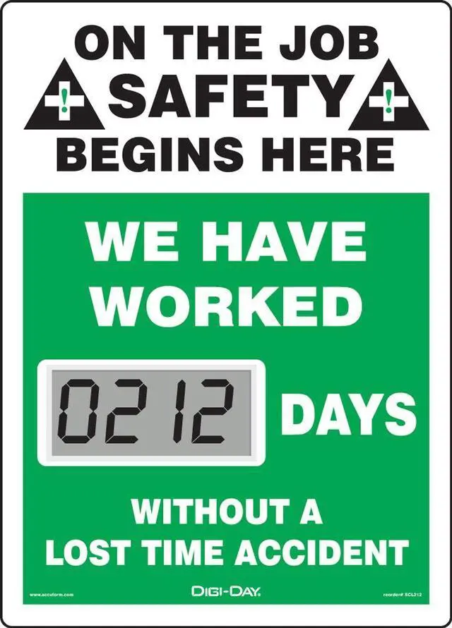 Main image of NMC Mini Digi-Day Battery Powered Electronic Safety Scoreboard SCL212, Tracks Days Without A Lost Time Accident, 14L x 10W x 1D, Bright LCD Display, Made in USA