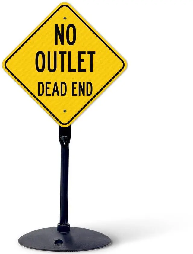 Main image of No Outlet Dead End Sign, 18x18 Inches, 3M EGP Reflective with Post & Cast Iron Base Stand Set Made in USA by