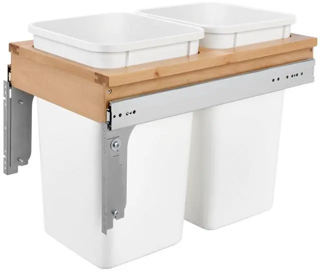 Main image of Top Mount Double Pullout Under Cabinet 27 Quart Kitchen Trash Cans, 150 Pound Rated Full-Extension Slides, 4WCTM-15DM2-343-FL