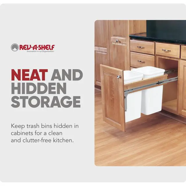 Alt view image 5 of 6 - Top Mount Double Pullout Under Cabinet 27 Quart Kitchen Trash Cans, 150 Pound Rated Full-Extension Slides, 4WCTM-15DM2-343-FL