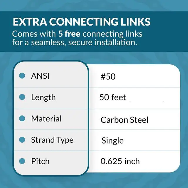 Alt view image 5 of 6 - PGN #50 Roller Chain - 50 Feet + 5 Free Connecting Links - Carbon Steel Chain
