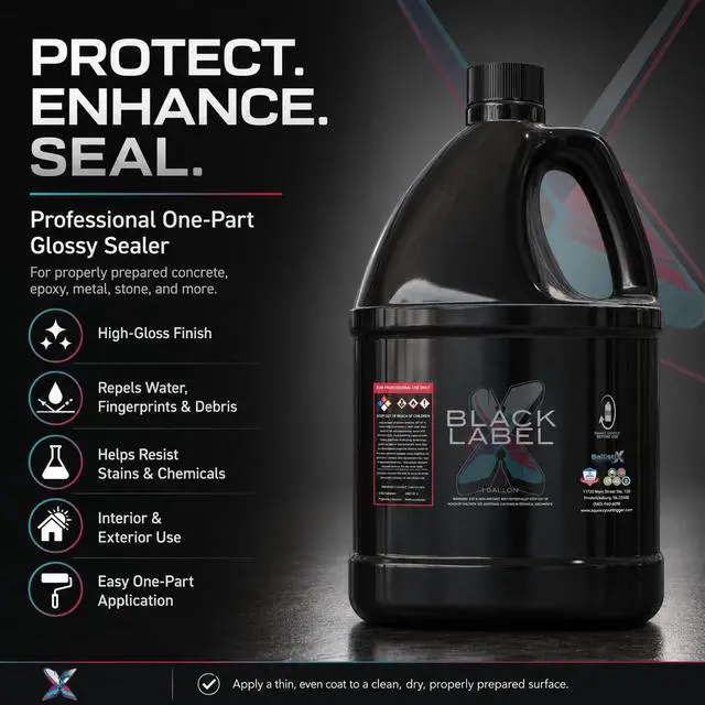 Alt view image 2 of 6 - Black Label Glossy Sealer, 32 oz, The Ultimate Protective Topcoat, Multi-Surface Sealer for Concrete, Epoxy, Metal & Stone, High Gloss Protective Finish, Water Repellent, Interior & Exterior Use