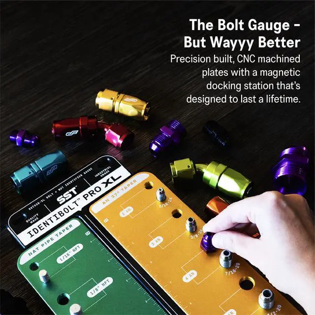 Alt view image 3 of 6 - SST - Identibolt PRO NPT/an - Thread Checker with Magnetic Wall Mount - 15 Nut & Bolt Identifier Gauge - Measures 1/16 - 1 NPT & #2 - #12 an - Tight Tolerance & Precise