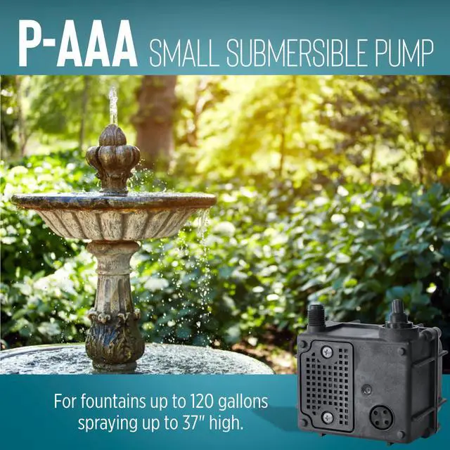 Alt view image 4 of 6 - P-AAA 115 Volt, 1/160 HP, 120 GPH Manual Submersible Oil-Filled Statuary Fountain/Recirculating Water Pump, 15-Ft. Cord, Black, 523375