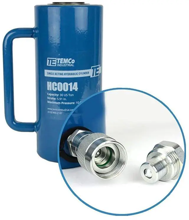 Main image of TEMCo 30 Ton Hydraulic Cylinder 6" Stroke Single Acting 10,000 PSI Machinery, Foundation Support & Construction
