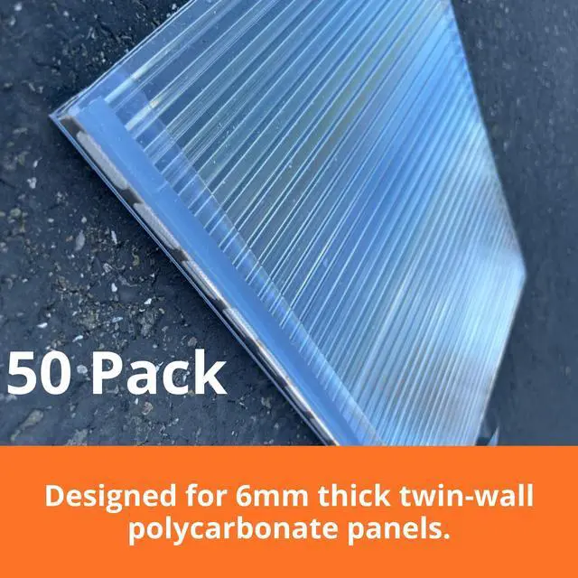 Alt view image 3 of 6 - 6mm Polycarbonate U Cap 4ft Clear U Channel End Cap for Twin Wall Polycarbonate Sheets, UV Resistant Edge Protector for Greenhouse Panels & Roofing, Pack of 50