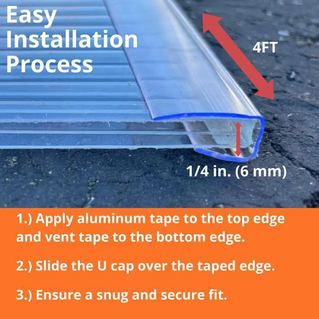Alt view image 4 of 6 - 6mm Polycarbonate U Cap 4ft Clear U Channel End Cap for Twin Wall Polycarbonate Sheets, UV Resistant Edge Protector for Greenhouse Panels & Roofing, Pack of 50
