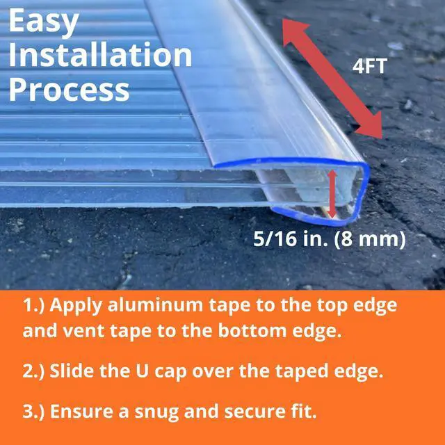 Alt view image 5 of 6 - 6mm Polycarbonate U Cap 4ft Clear U Channel End Cap for Twin Wall Polycarbonate Sheets, UV Resistant Edge Protector for Greenhouse Panels & Roofing, Pack of 50