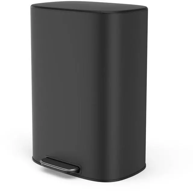 Main image of Black 13 Gallon Stainless Steel Foot Pedal Large Trash Can with Soft Close Quiet Lid, Stainless Steel Thickened Body Oval Garbage Can with 30 Garbage Bags for Kitchen, Commercial, Home, Office