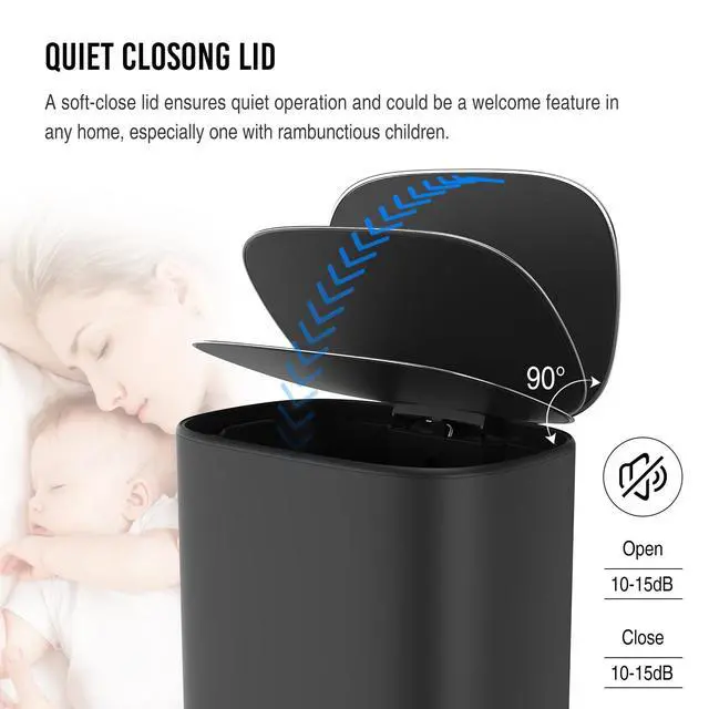 Alt view image 3 of 6 - Black 13 Gallon Stainless Steel Foot Pedal Large Trash Can with Soft Close Quiet Lid, Stainless Steel Thickened Body Oval Garbage Can with 30 Garbage Bags for Kitchen, Commercial, Home, Office