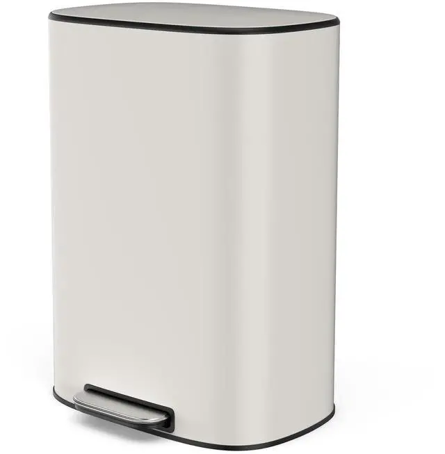 Main image of White 13 Gallon Stainless Steel Foot Pedal Large Trash Can with Soft Close Quiet Lid, Stainless Steel Thickened Body Oval Garbage Can with 30 Garbage Bags for Kitchen, Commercial, Home, Office