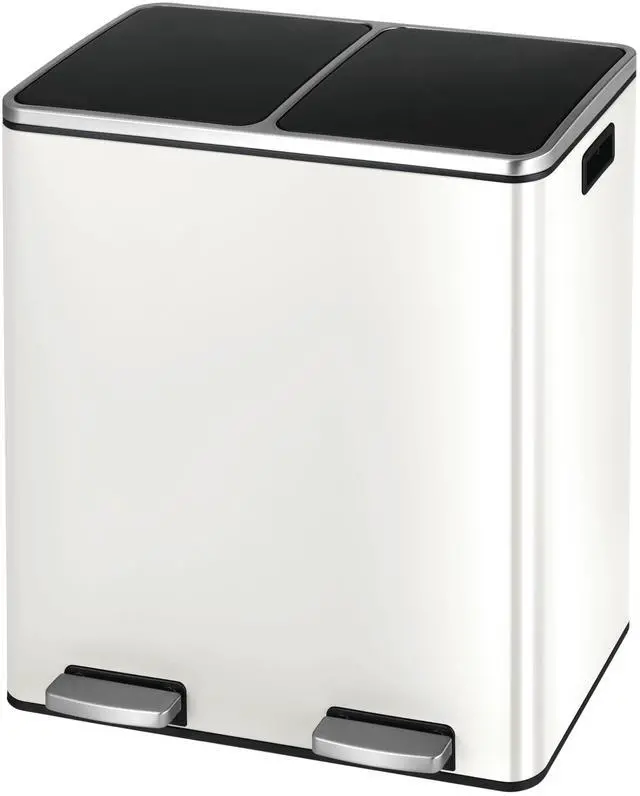 Main image of Dual Trash Can, 2 x 8 Gallon (2 x 30 L) Hands-Free Trash and Recycle Bin Combo, Stainless Steel Kitchen Garbage Can with Soft-Close Lid, Removable Inner Buckets, Step Pedal, Airtight (White)