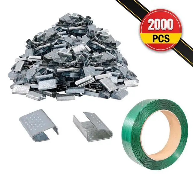 Alt view image 2 of 6 - Packaging Banding Strapping Kit - 1Pc Green Polyester PET Pallet Strap Coil 4000' x 5/8" x 0.035" - 1400 lbs BS and 2000 Pcs Strapping Open Seal for Securing Heavy Pallet Banding