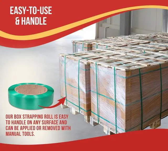 Alt view image 5 of 6 - Packaging Banding Strapping Kit - 1Pc Green Polyester PET Pallet Strap Coil 4000' x 5/8" x 0.035" - 1400 lbs BS and 2000 Pcs Strapping Open Seal for Securing Heavy Pallet Banding