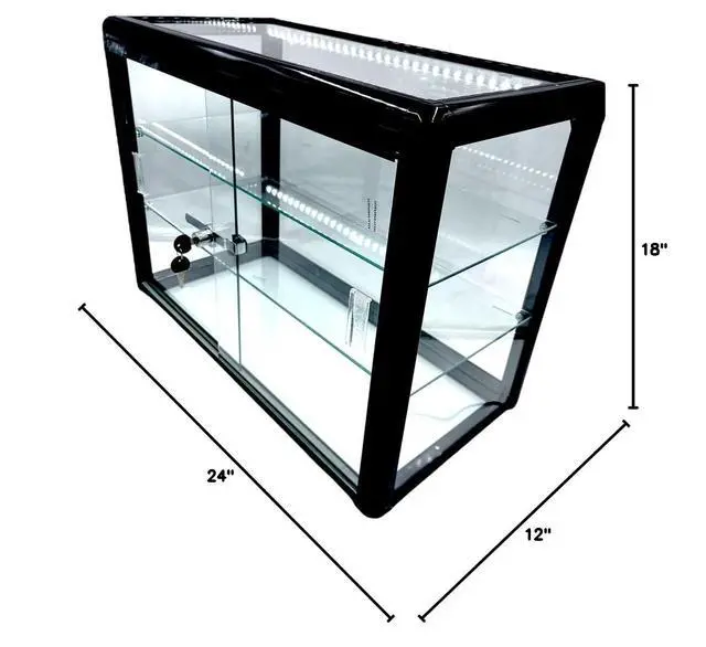 Alt view image 2 of 3 - Counter Top Glass Display Showcase with Option for LED Lights -White and Black (Black)