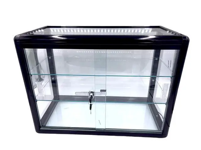 Alt view image 3 of 3 - Counter Top Glass Display Showcase with Option for LED Lights -White and Black (Black)