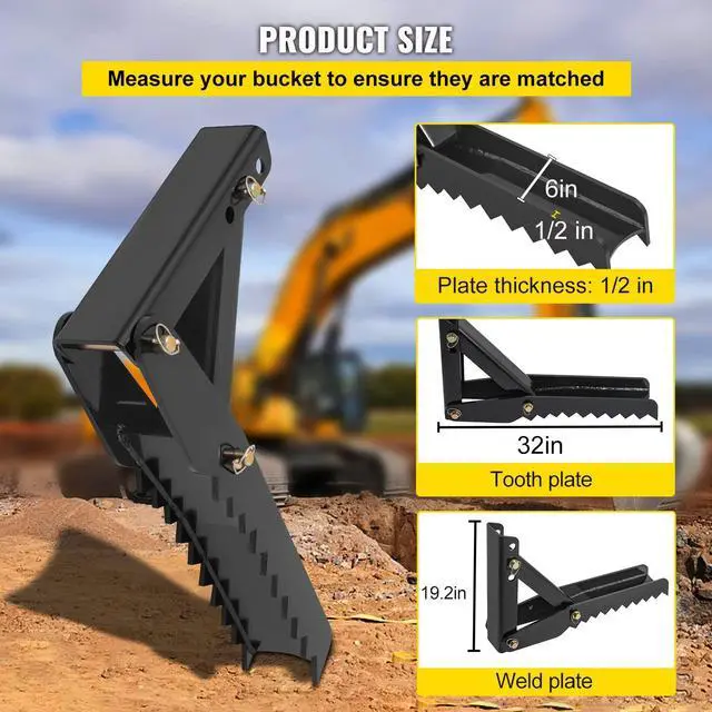 Alt view image 3 of 6 - 32 inch Backhoe Excavator Thumb Attachments Weld On Adjustable Boom Tractor Excavator 1/2Inch Teeth Thick Steel Plate Assembly 12MM Bolt-On Design