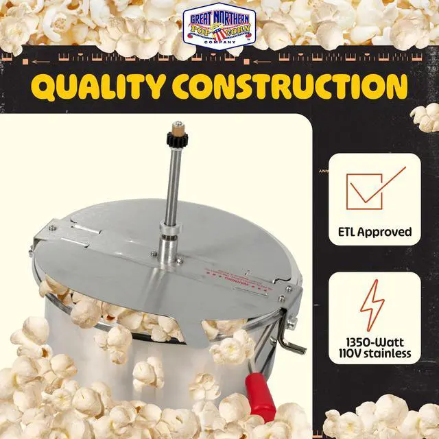 Alt view image 3 of 6 - 16-Ounce Popcorn Machine Kettle - 1350W Replacement Popper with Lid, Stirrer, Gear Shaft, and 3-Prong Plug by Great Northern Popcorn