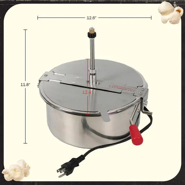 Alt view image 6 of 6 - 16-Ounce Popcorn Machine Kettle - 1350W Replacement Popper with Lid, Stirrer, Gear Shaft, and 3-Prong Plug by Great Northern Popcorn