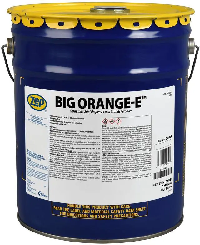 Main image of Big Orange-E Heavy-Duty Citrus Degreaser Liquid - 5 Gallon (1 Unit) 48535 - Industrial Strength Formulated with Organic Degreasers, Dissolves Heavy Soil, Grease, Oil, and Protective Coatings