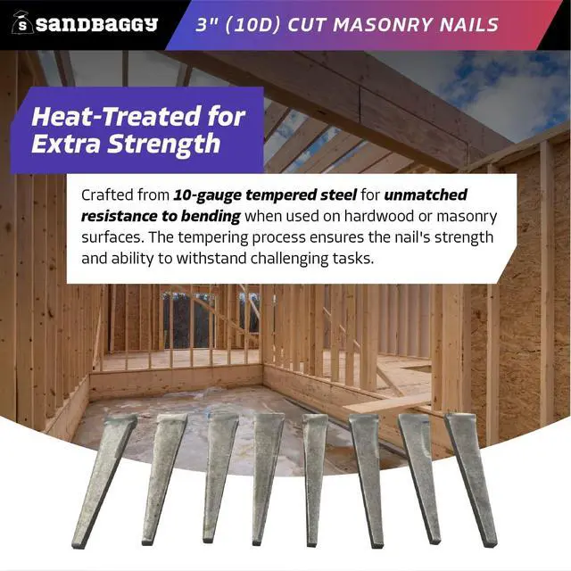 Alt view image 6 of 6 - 3 inch (10D) Square Cut Masonry Nails for Concrete, Brick, Mortar - 1/2" Wide Flat Heads - Construction, Cement, Brick Walls (1500)