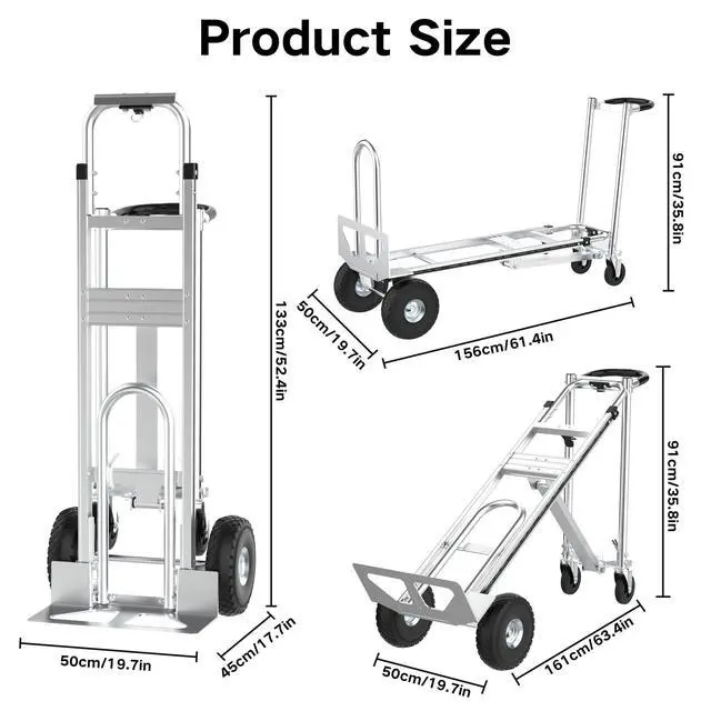 Alt view image 2 of 6 - 3 in1 Convertible Hand Truck, Folding Aluminum Hand Trucks 880lb Load Appliance Dolly, Heavy Duty Dolly Cart Converts Platform Cart, Portable Cart Luggage,Travel,Moving,Shopping,Office Use (Silver)