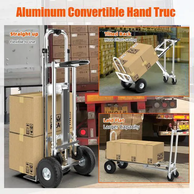 Alt view image 3 of 6 - 3 in1 Convertible Hand Truck, Folding Aluminum Hand Trucks 880lb Load Appliance Dolly, Heavy Duty Dolly Cart Converts Platform Cart, Portable Cart Luggage,Travel,Moving,Shopping,Office Use (Silver)