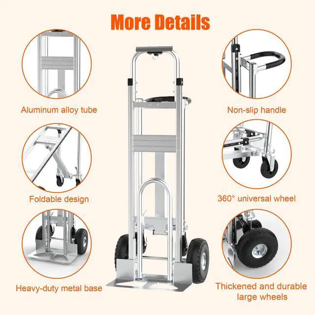 Alt view image 4 of 6 - 3 in1 Convertible Hand Truck, Folding Aluminum Hand Trucks 880lb Load Appliance Dolly, Heavy Duty Dolly Cart Converts Platform Cart, Portable Cart Luggage,Travel,Moving,Shopping,Office Use (Silver)