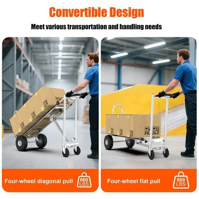 Alt view image 5 of 6 - 3 in1 Convertible Hand Truck, Folding Aluminum Hand Trucks 880lb Load Appliance Dolly, Heavy Duty Dolly Cart Converts Platform Cart, Portable Cart Luggage,Travel,Moving,Shopping,Office Use (Silver)