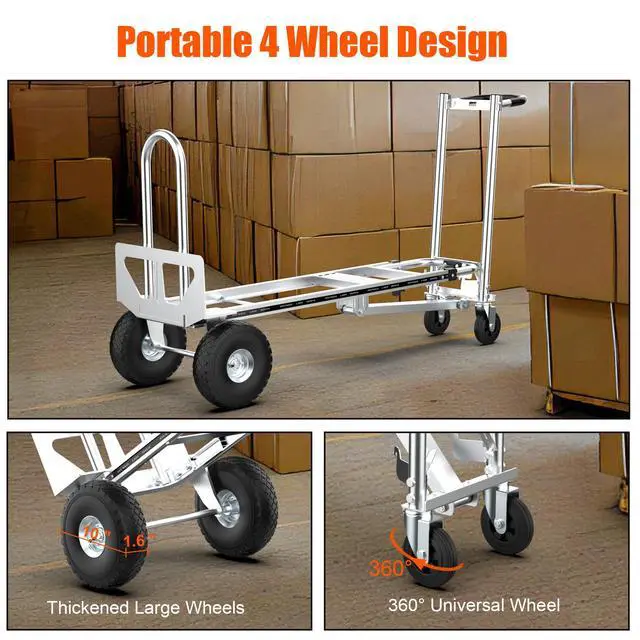 Alt view image 6 of 6 - 3 in1 Convertible Hand Truck, Folding Aluminum Hand Trucks 880lb Load Appliance Dolly, Heavy Duty Dolly Cart Converts Platform Cart, Portable Cart Luggage,Travel,Moving,Shopping,Office Use (Silver)