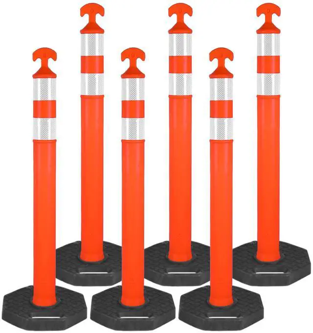 Main image of 42" Traffic Delineator Posts,6 Pack Orange Safety Cones with Reflective Collars and Weighted Base for Road Safety, Parking Lots