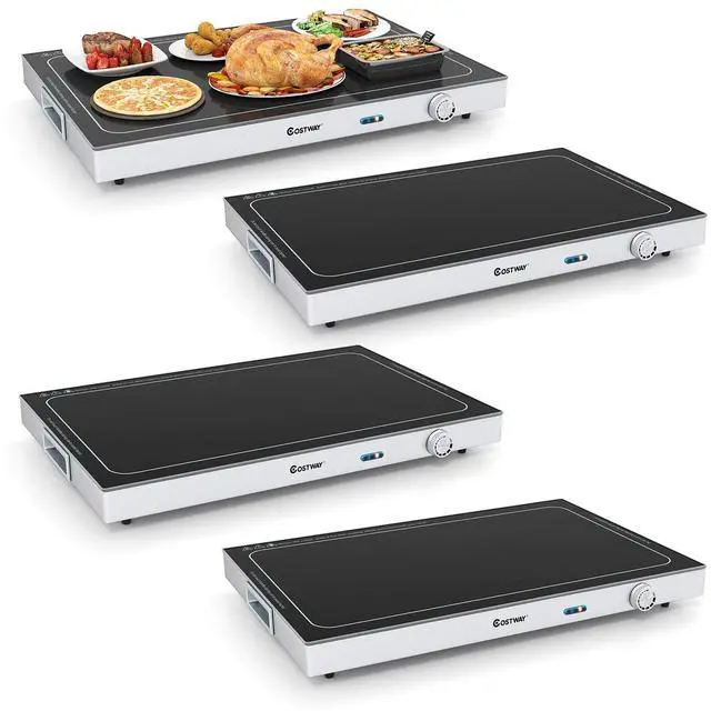 Main image of Electric Warming Tray with Adjustable Temperature & Built-in Handles, Tempered Glass Top Food Warmer with Thermostat for Buffets, Parties and Events, 4