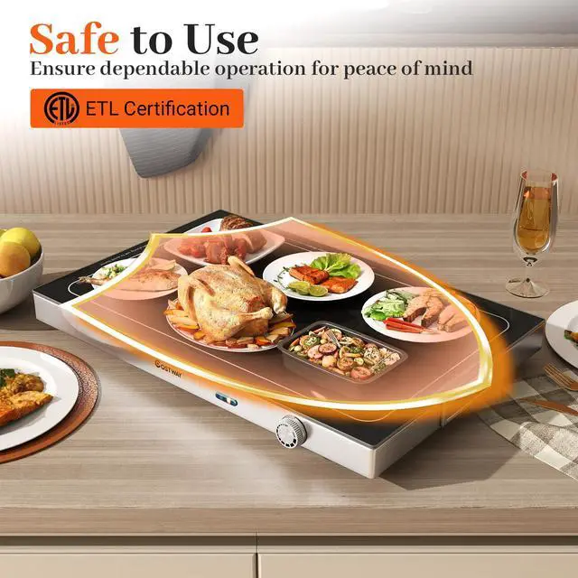 Alt view image 3 of 6 - Electric Warming Tray with Adjustable Temperature & Built-in Handles, Tempered Glass Top Food Warmer with Thermostat for Buffets, Parties and Events, 4