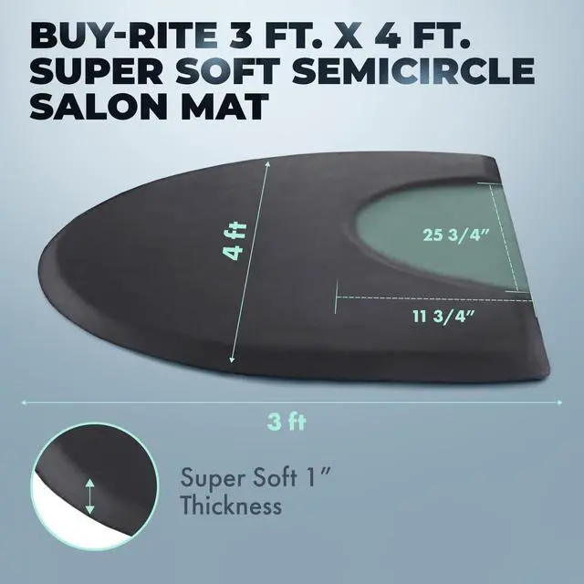 Alt view image 2 of 6 - Buy-Rite 3' x 4' Extra-Thick 1" No-Fatigue Salon Floor Pad for Professional Salons & Barbershops, Super Soft Semicircle with Chair Indentation, Puncture-Proof, Anti-Fatigue Design, Black, SHP-SS3040C1