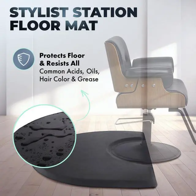 Alt view image 3 of 6 - Buy-Rite 3' x 4' Extra-Thick 1" No-Fatigue Salon Floor Pad for Professional Salons & Barbershops, Super Soft Semicircle with Chair Indentation, Puncture-Proof, Anti-Fatigue Design, Black, SHP-SS3040C1