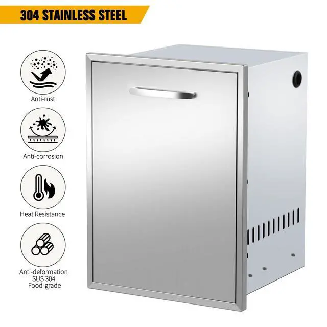 Alt view image 4 of 6 - Pull-Out Single Trash Drawer 17''Wx23''Hx16''D, Built-in Trash Drawer, Outdoor Kitchen Stainless Steel Trash Bin for BBQ Island Grill Station